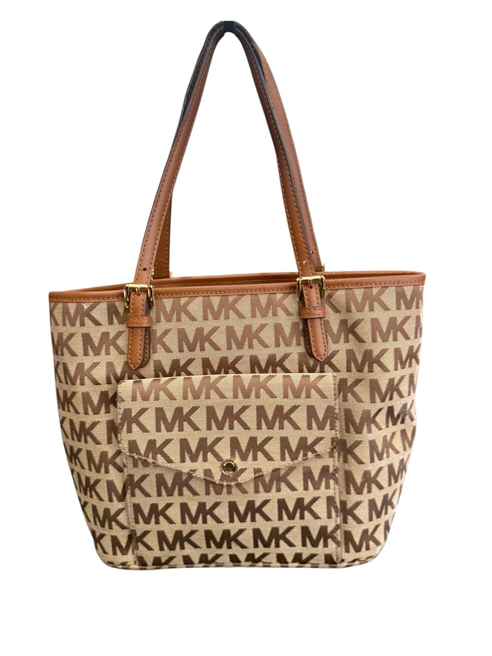 Michael Kors Brown/Tan MK Logo Tote with Front Pocket